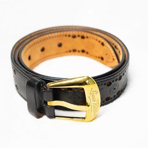 Louis Vuitton Black Perforated Leather Phoenix Belt Designer Size 90 | 36